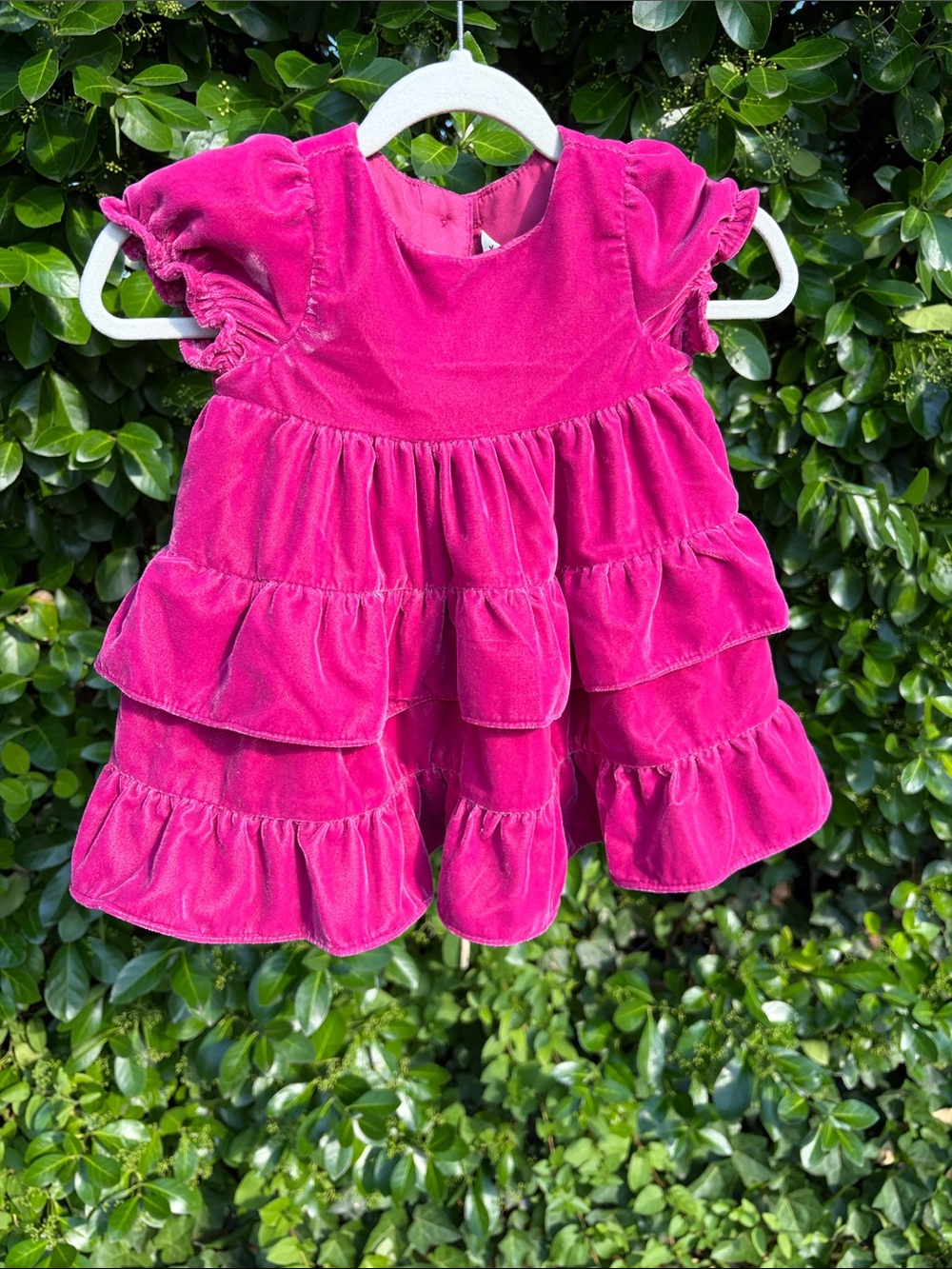Janie and Jack Hot Pink Velvet Tiered Ruffle Dress